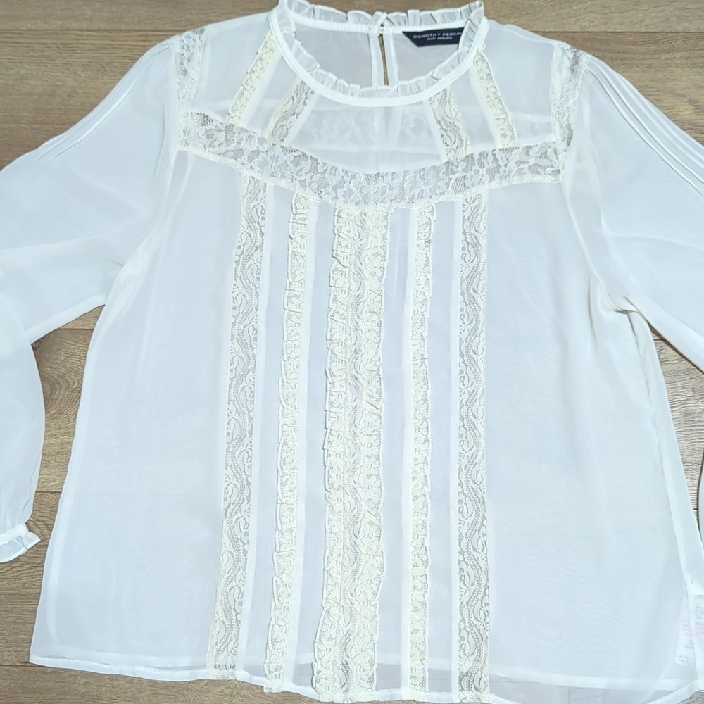 Dorothy Perkins Cream Lace Detail Victorian Romantic Sheer Blouse sz 14 - Picture 2 of 10